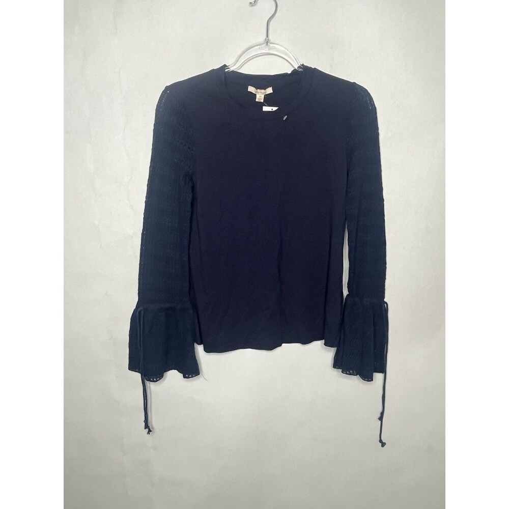 ella moss Blouse Women Size XS Blue Stretch Open Knit Bell Sleeves